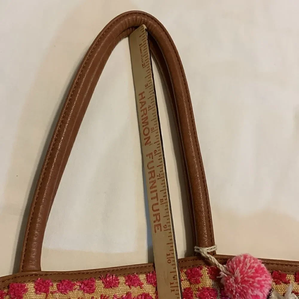 Steven by Steve Madden multicolor large tote canvas like material/straw pompoms